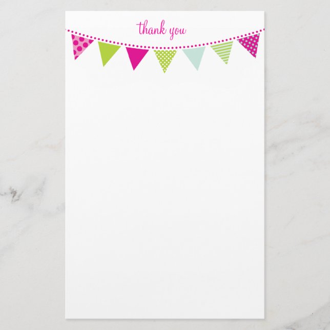 CUSTOM NOTE cute bright bunting hot lime pink mint Stationery (Front)
