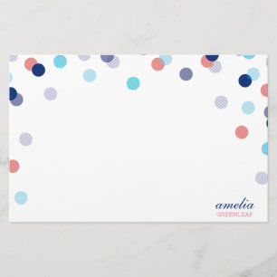 CUSTOM NOTE cute bright confetti navy blue coral Stationery