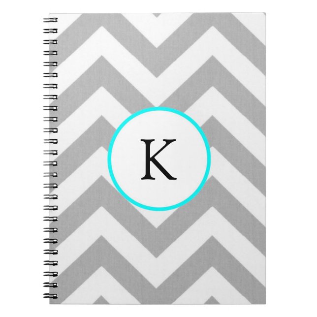 Custom Notebook - Design: Grey Chevron w/Monogram (Front)
