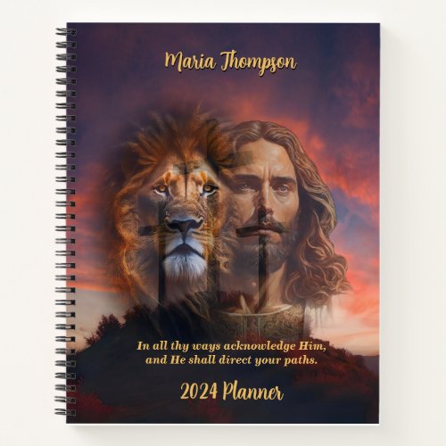 Custom Notebook Jesus Lion Sunset Cross Background