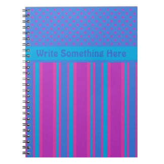 Custom Notebook: Magenta and Blue: Polkas, Stripes Notebook