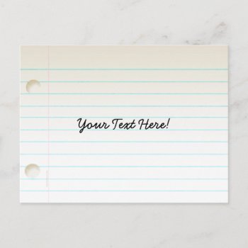 Custom Notebook Paper Postcard by profilesincolor at Zazzle