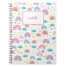 Custom Notebook With Name Rainbow Design for Girls