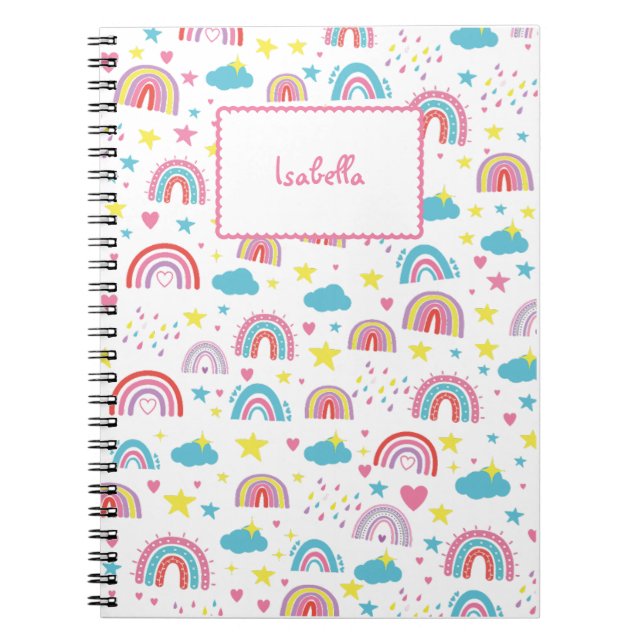 Custom Notebook With Name Rainbow Design for Girls (Front)