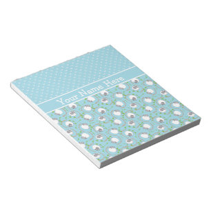 Custom Notepad or Jotter: Blue, Fun Sheep Patterns
