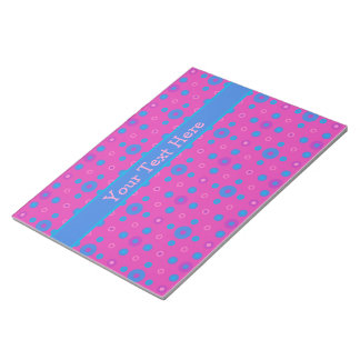 Custom Notepad or Jotter, Magenta Bright Blue Dots
