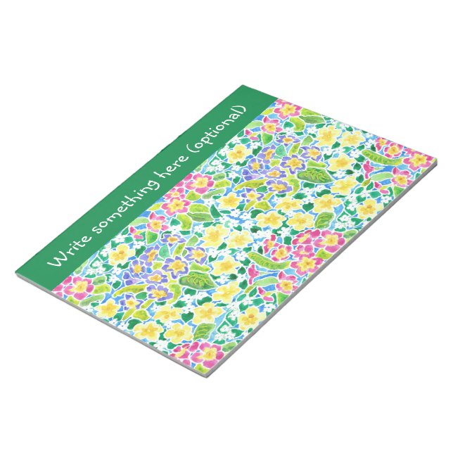 Custom Notepad or Jotter, Primroses, Forest Green (Angled)