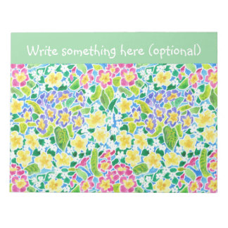 Custom Notepad or Jotter, Primroses, Mint Green