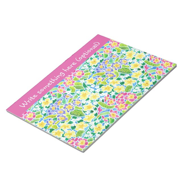 Custom Notepad or Jotter, Primroses, Pretty Pink (Angled)
