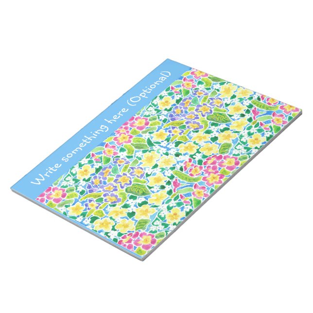 Custom Notepad or Jotter, Primroses, Sky Blue (Angled)