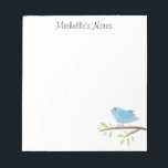 Custom notepad with cute blue bird and tree branch<br><div class="desc">Custom notepad with cute blue bird and tree branch.
Add your own personalized name,  humorous quote or saying like.
Animal stationery note pad design with cute girly illustration.
Fun writing accessories for home,  nursery,  school,  day care center,  baby shower,  business,  company,  teaching,  teacher,  kids,  childrens Birthday etc.</div>