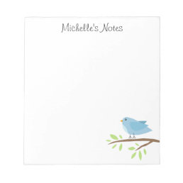 Custom notepad with cute blue bird and tree branch