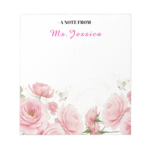 Custom Notepad with Flowers, Floral Personalized