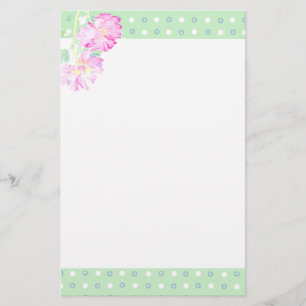 Custom Notepaper, Pink Roses, Polka Dots Stationery