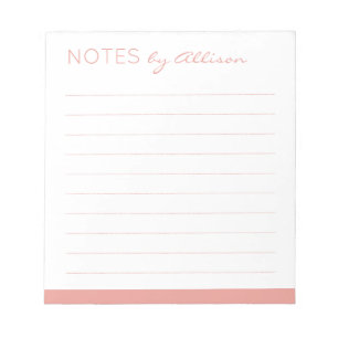 Custom "Notes by" Headline Rose Pink Lined Notepad