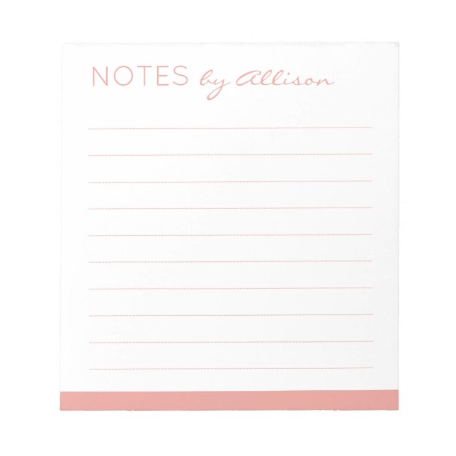 Custom "Notes by" Headline Rose Pink Lined Notepad (Front)
