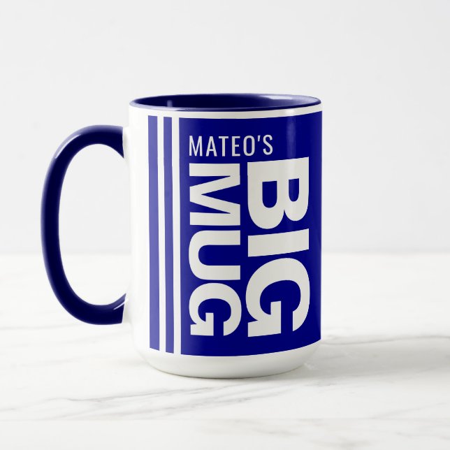 Custom Novelty Name & Initial | Big Navy Blue Mug (Left)