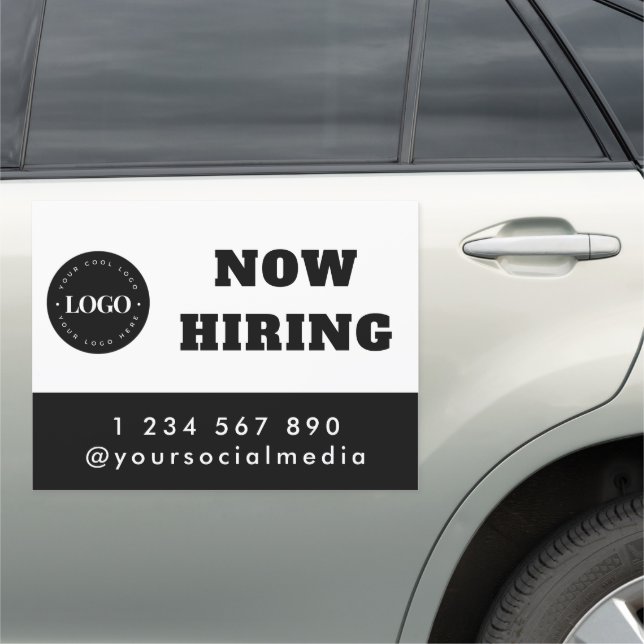 Custom Now Hiring Business Logo Text Magnetic Sign (In Situ)