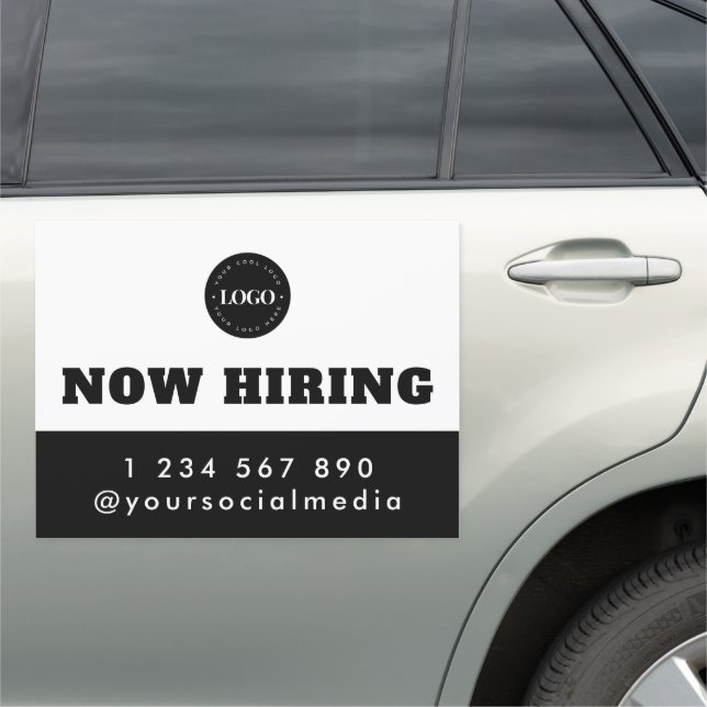 Custom Now Hiring Company Logo Text Magnetic Sign (In Situ)