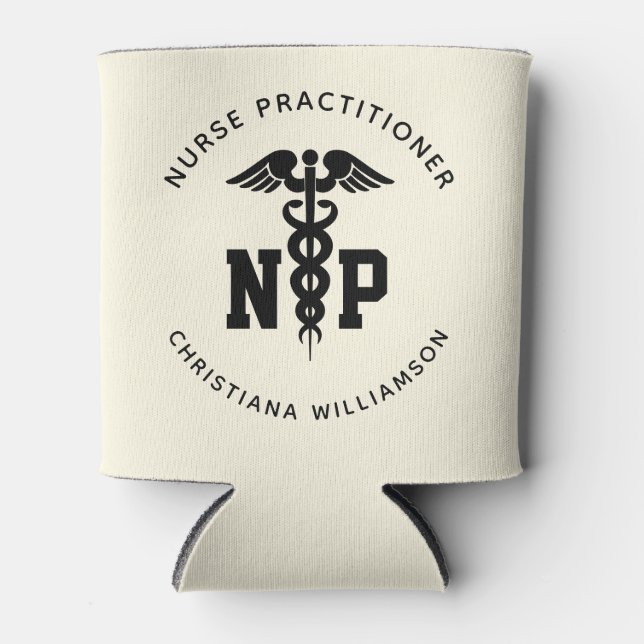 Custom NP Nurse Practitioner Graduation Caduceus Can Cooler (Front)