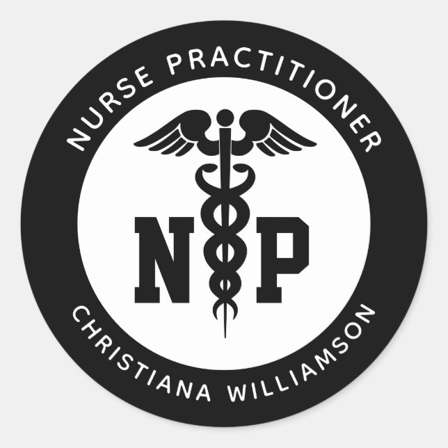 Custom NP Nurse Practitioner Graduation Caduceus Classic Round Sticker (Front)