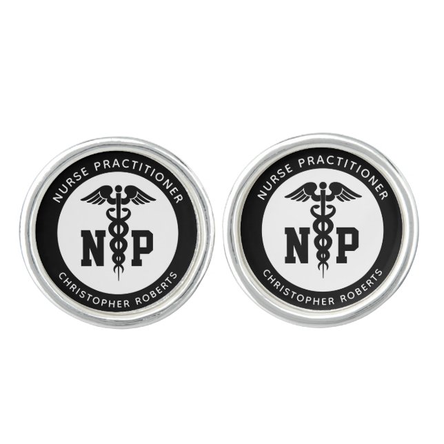 Custom NP Nurse Practitioner Graduation Caduceus Cufflinks (Front)