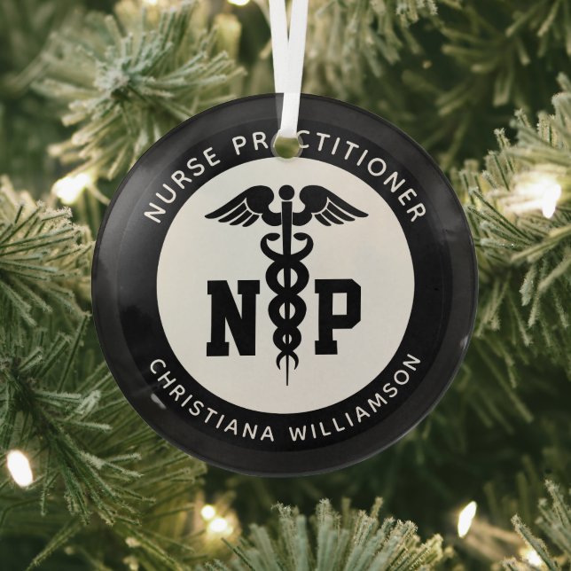 Custom NP Nurse Practitioner Graduation Caduceus Glass Ornament (Insitu)