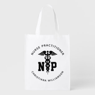 Custom NP Nurse Practitioner Graduation Caduceus Grocery Bag