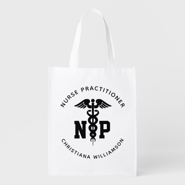 Custom NP Nurse Practitioner Graduation Caduceus Grocery Bag (Front)
