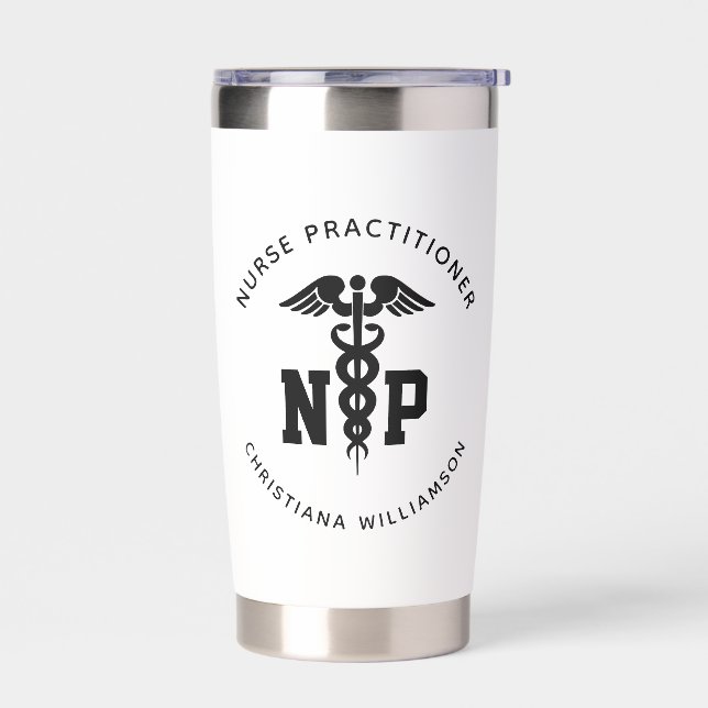 Custom NP Nurse Practitioner Graduation Caduceus Insulated Tumbler (Left)