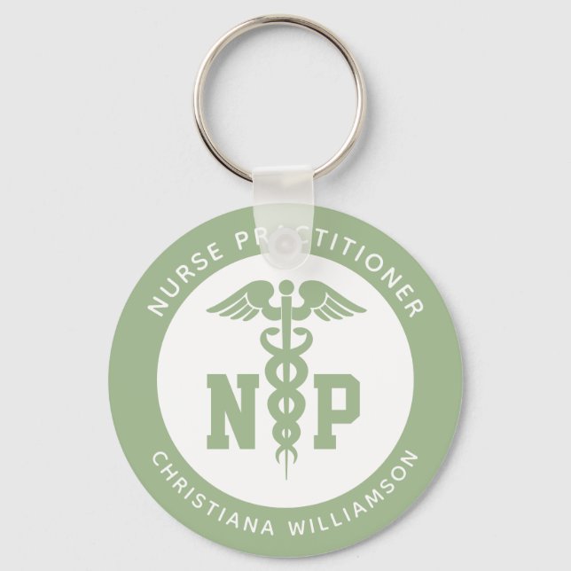 Custom NP Nurse Practitioner Graduation Caduceus Keychain (Front)