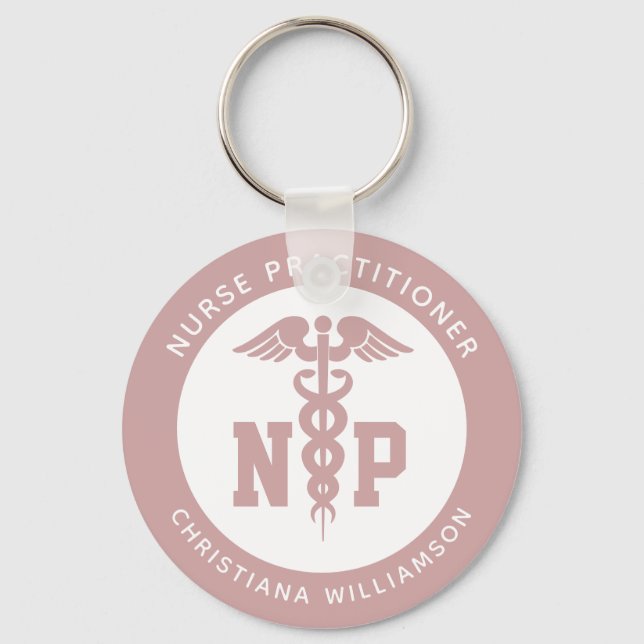 Custom NP Nurse Practitioner Graduation Caduceus Keychain (Front)