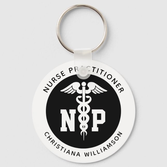 Custom NP Nurse Practitioner Graduation Caduceus Keychain (Front)