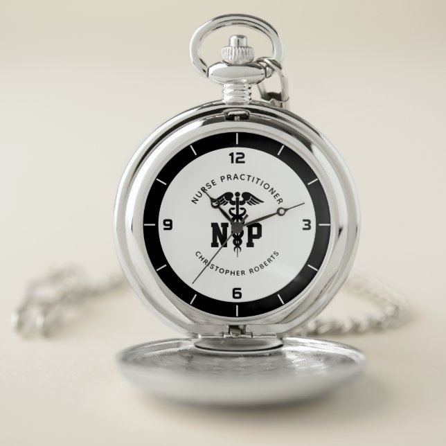 Custom NP Nurse Practitioner Graduation Caduceus Pocket Watch (Inside)