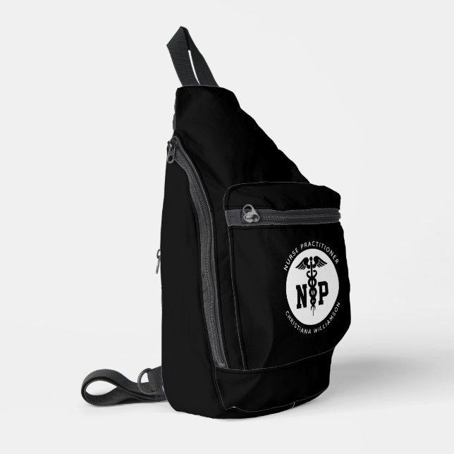 Custom NP Nurse Practitioner Graduation Caduceus Sling Bag (Left Corner)