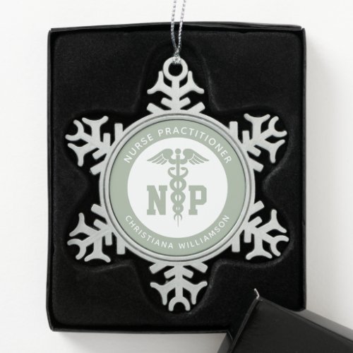 Custom NP Nurse Practitioner Graduation Caduceus Snowflake Pewter Christmas Ornament