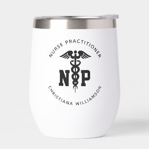 Custom NP Nurse Practitioner Graduation Caduceus Thermal Wine Tumbler