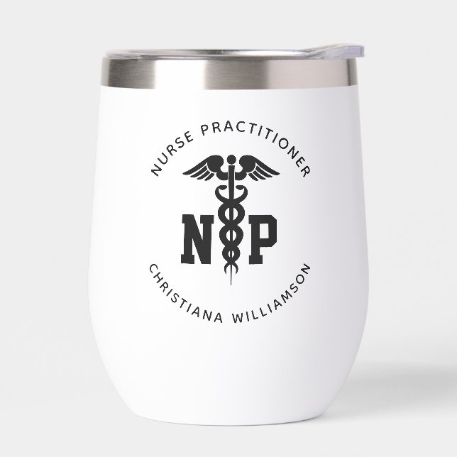 Custom NP Nurse Practitioner Graduation Caduceus Thermal Wine Tumbler (Left)