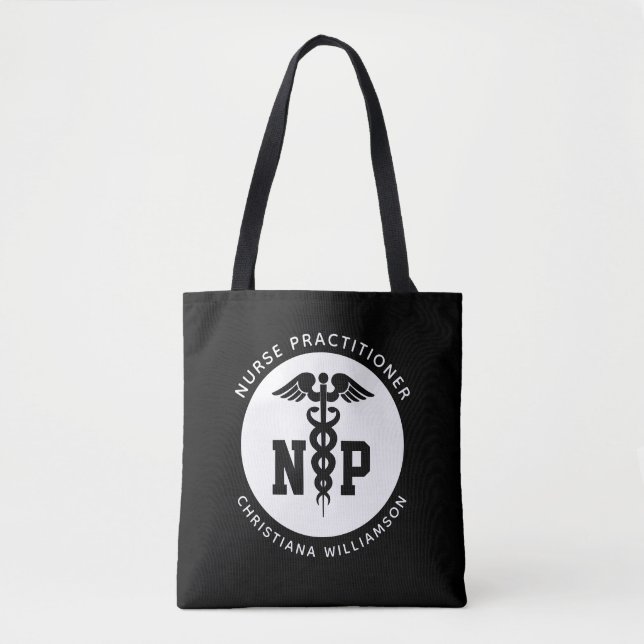 Custom NP Nurse Practitioner Graduation Caduceus Tote Bag (Front)
