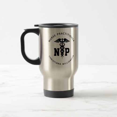 Custom NP Nurse Practitioner Graduation Caduceus Travel Mug