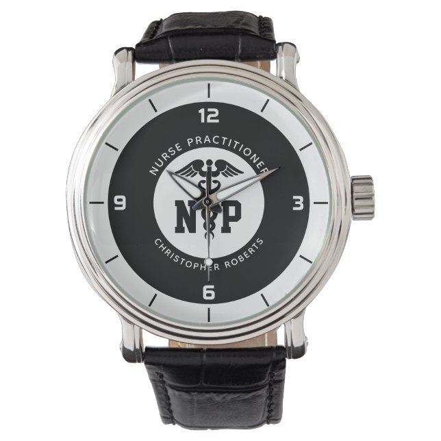 Custom NP Nurse Practitioner Graduation Caduceus Watch (Front)