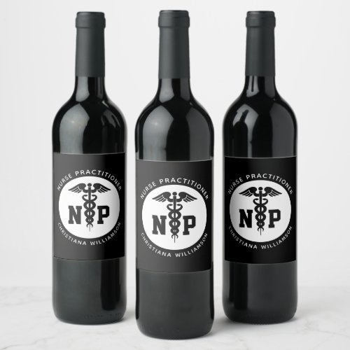 Custom NP Nurse Practitioner Graduation Caduceus Wine Label
