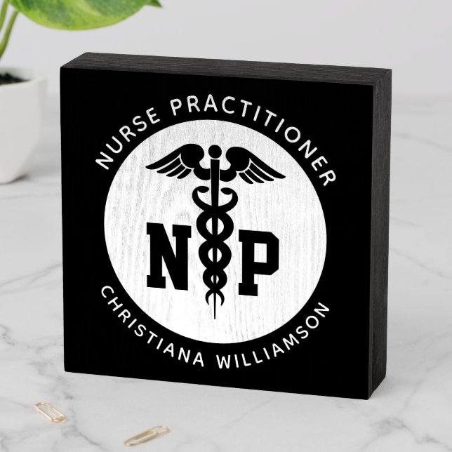 Custom NP Nurse Practitioner Graduation Caduceus Wooden Box Sign (In Situ Horizontal)