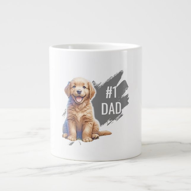 Custom Number 1 Dad Puppy Dog Giant Coffee Mug (Front)