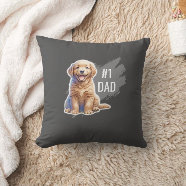 Custom Number 1 Dad Puppy Dog Throw Pillow (Blanket)