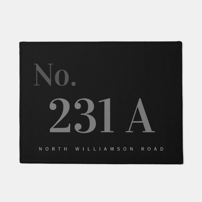 Custom Number Address Typography Gray Black Doormat (Front)