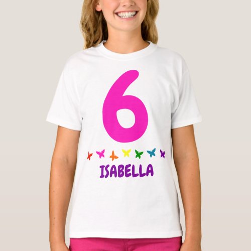 Custom Number and Name Cute Rainbow Butterflies T_Shirt