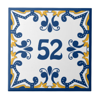 Custom number blue and yellow Azulejos  Ceramic Ti Tile