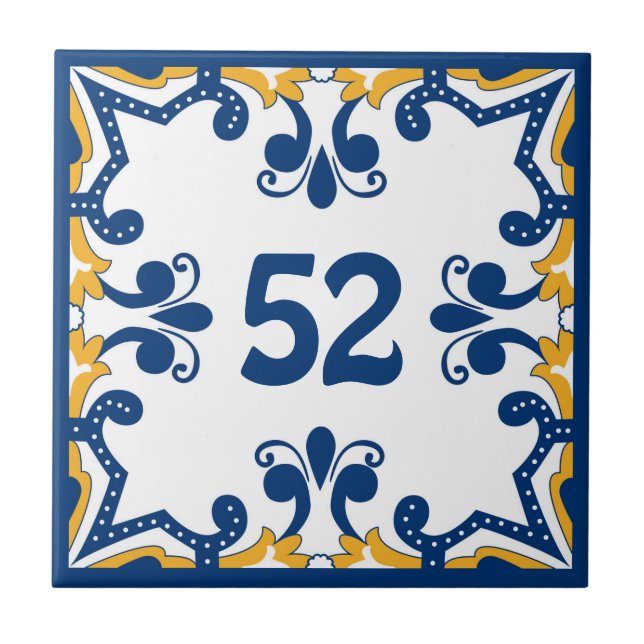 Custom number blue and yellow Azulejos  Ceramic Ti Tile (Front)