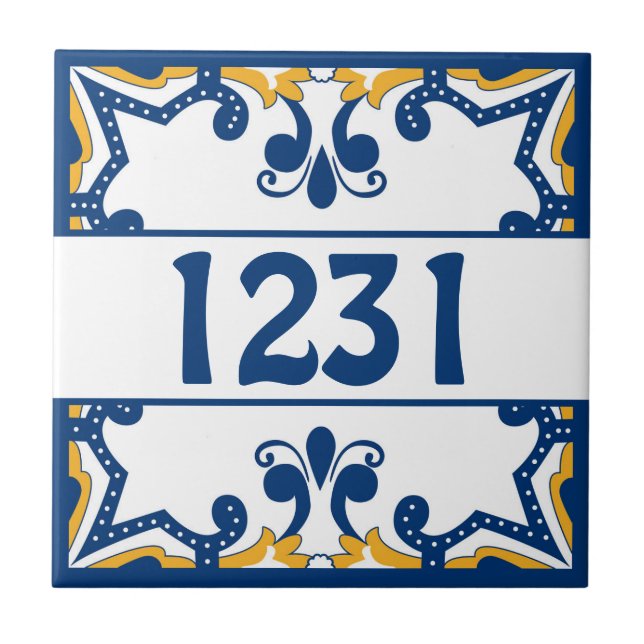 Custom number blue and yellow Azulejos  Ceramic Tile (Front)